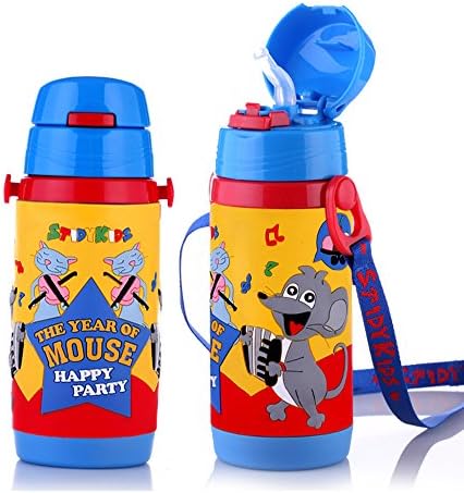 Vacuum Insulated Stainless Steel Water Bottle With Straw, 12-Ounce, Sports Water Bottle For Kids (Blue Mouse)