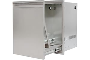 biosp Built-in Pull Out Trash Bin Propane Tank Drawer 19"" W x 27"" H x 16"", Outdoor Kitchen Lower Sliding Rails Stainless Steel Tray Storage for BBQ Island, Patio, Lawn, Garden, Yard, silver