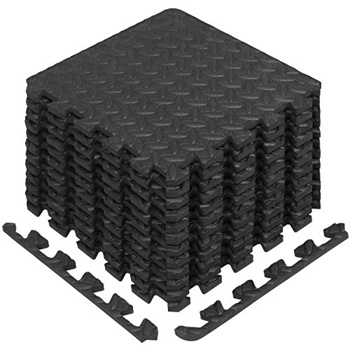 Yes4All Interlocking Exercise Foam Mats with Border – Interlocking Floor Mats for Gym Equipment – Eva Interlocking Floor Tiles (12 Square Feet, Black)