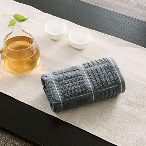 Anyi Kitchen Dish Towels Heavy Duty Absorbent Dish Clothes with Hanging Loop 100% Cotton Tea Bar Towels (16x26, Set of 3, Grey) - Thumbnail 2