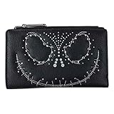 Loungefly x Nightmare Before Christmas Jack Skellington Studded Top Zip Bi-Fold Wallet (Black, One Size)