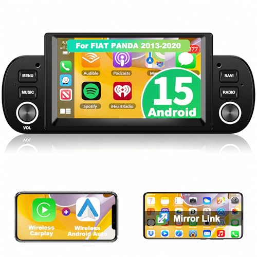 Motorsi 2+64G Carplay Car Radio for Fiat Panda 2013-2020 with Wireless Android Car, Android Bluetooth Car Stereo Screen with GPS Navigation/WiFi/Hi-Fi/FM/SWC/2 USB/Mirror Link/Canbus + Mic