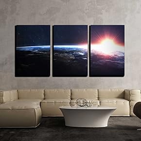 3 Piece Canvas Wall Art Earth Image. - Modern Home Art Stretched and Framed Ready to Hang - 16"x24"x3 Panels