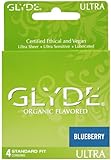 Premium Flavored Condoms - GLYDE Organic Blueberry (Medium Fit) 4-Pack | Certified Ethical & Vegan Australia's #1 Natural Condom Brand!