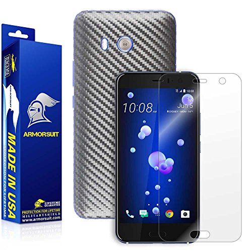 ArmorSuit MilitaryShield - HTC U11 Screen Protector + Black Carbon Fiber Skin Wrap Protector - Lifetime replacement