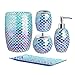 4-Pieces Bathroom Accessory Set Bright-Colored Mosaic Glass Bath Ensemble-Lotion Dispenser/Toothbrush Holder/Cotton Jar/Vanity Tray (Blue)