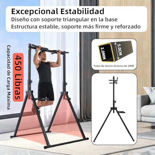 GOHOMKIC Barra de Dominadas Plegable Equipo de Entrenamiento Multifuncional | Estación de Barra de Inmersión de Gimnasio en Casa para Pull Ups, Dips, Barra Fija, Altura Ajustable