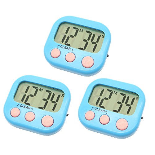 3 Pack Digital Kitchen Timer Magnetic Back Big LCD Display Loud Alarm Minute Second Count Up Countdown With ON/OFF Switch For Kitchen, Homework, Exercise, Game(3 Blue) - Thumbnail 7