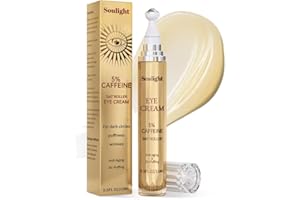 Soulight 5% Caffeine Eye Serum with Hyaluronic Acid & Vitamin C - for Dark Circles, Fine Line, Bag Treatment & Moisturizing | Under Eye Cream with 360° Roller Massage Ball