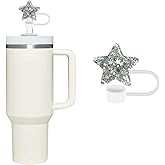 White Star Straw Cover for Stanley 40&30 Oz Cup, 10mm Silicone Straw Covers Cap for Stanley Cup Accessories, Straw Cap Stopper for Reusable Straws Tip Lids, Cute Straw Topper for Tumblers