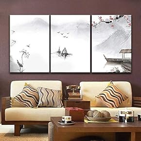 BRAND_NAME3 Panel Chinese Ink Painting Style Landscape with...