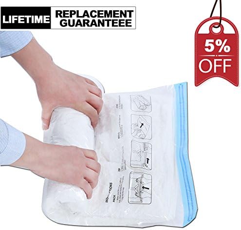 8 Travel Roll-Up Compression Storage Bags for Clothes - No Vacuum or Pump Needed - Reusable Packing Sacks