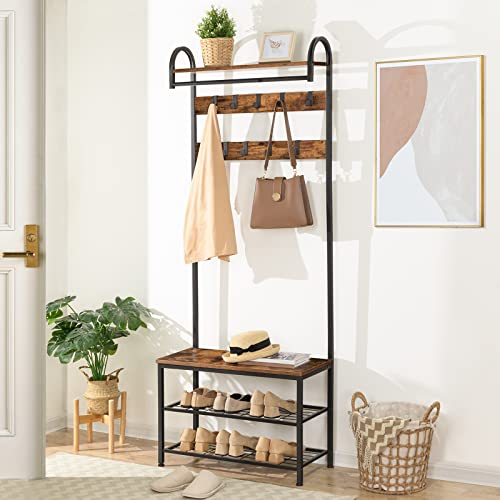 HOOBRO Coat Rack Shoe Bench, Hall Tree with Bench and Shoe Storage,Hall