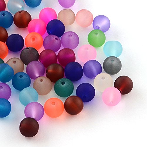 Perlin 50pcs Frosted Glass Beads Matte Round 10mm Multicolor R270