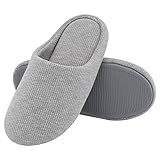 UltraIdeas Comfort Knitted Cotton Slippers for Men and Women Washable Flat Closed Toe Ultra Lightweight Indoor Shoes with Non-Slip Sole (L /9-10 B(M) US, Beige)