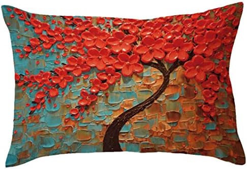 Xiting Oil Painting Large Tree Decorate Cotton Linen Rectangle Throw Pillow Case Cushion Cover Home Sofa Decorative 18 X 18 Inch (J)