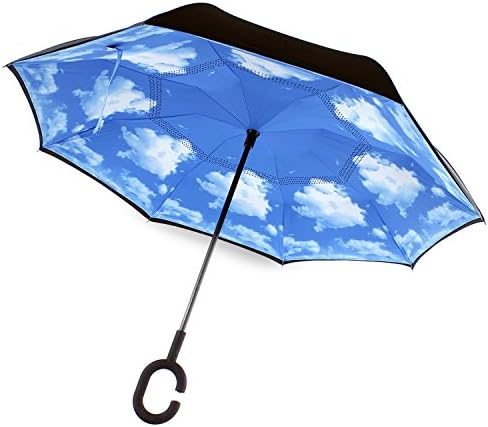 Double Layer Inverted Umbrella, Windproof Reverse umbrella for Car and Outdoor Use (sky blue)
