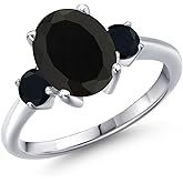 Gem Stone King Gemstone Birthstone 3-Stone Engagement Ring For Women | 925 Sterling Silver | Oval 10X8MM and Round 4MM | Three-Stone Wedding Anniversary Promise Ring | Sizes 5, 6, 7, 8, 9