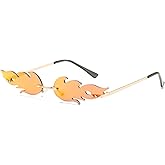 PORADAY Fire Flame Sunglasses for Women Men Trendy Retro Rimless Glasses Vintage Wave Fire Shaped Frameless Eyeglasses