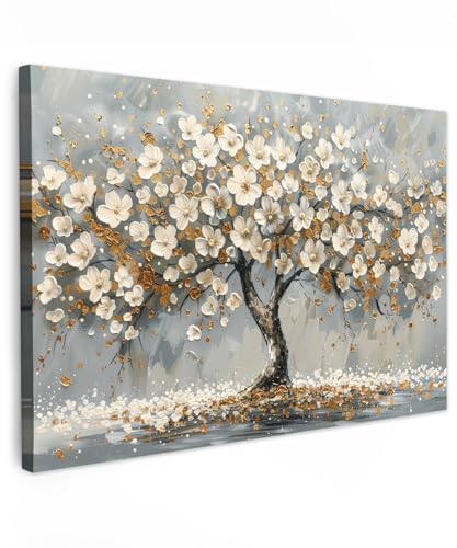 MuchoWow© Leinwand Bilder Groß 120x80 cm XXL Wanddeko Wohnzimmer Aesthetic Room Decor Deko Zimmer Wandbilder Modern Bild auf Leinwand Baum - Blumen -