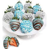 From You Flowers Baby Boy Chocolate Covered Strawberries - 12 Belgian Dipped Berries with Blue Decoration for Baby Shower &amp; New Baby Gifts