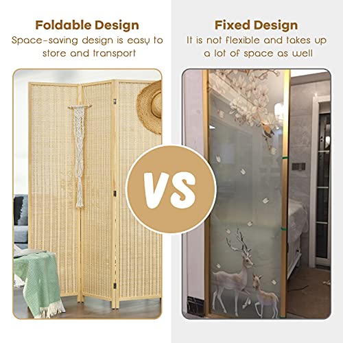 Giantex 6 Ft Tall 4 Panel Bamboo Room Divider, Freestanding Folding Privacy Screen, Wooden Room