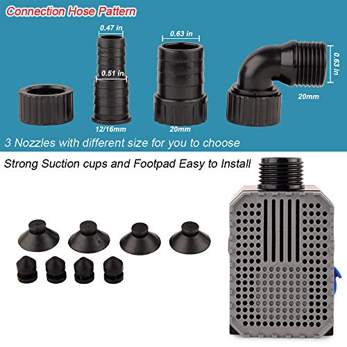 YCTECH 400 GPH Ultra-Quiet Submersible Pump with Fountain Kit for Pond, Statuary, Garden