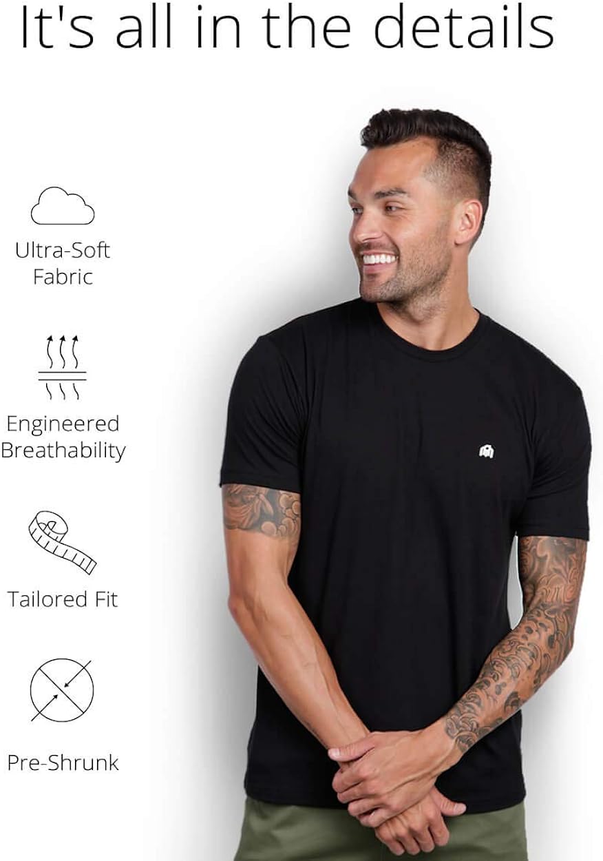 INTO THE AM Men's Basic Crew Neck Tees - Soft Modern Fitted Logo T-Shirts: Clothing