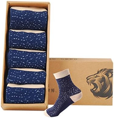 PinkBTFY Mens Bamboo Fiber Socks With Spots Fashion Leisure Daily Box Socks 5Pairs/Lot Navy blue1