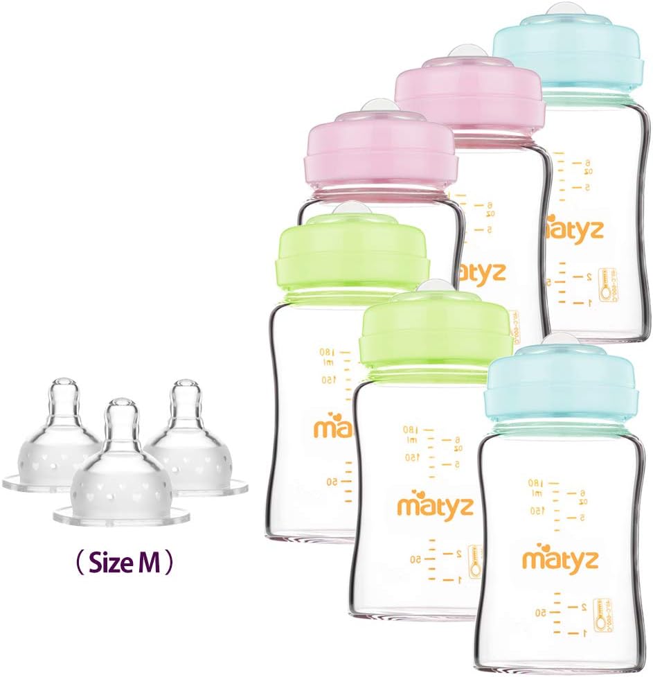 Matyz 6 PCS Glass Breast Milk Storage Bottle (6oz Each)
