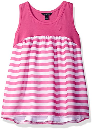 Nautica Big Girls' Knit Racerback Tank Top Shirt with Striped Chiffon Body, Medium Pink, 8