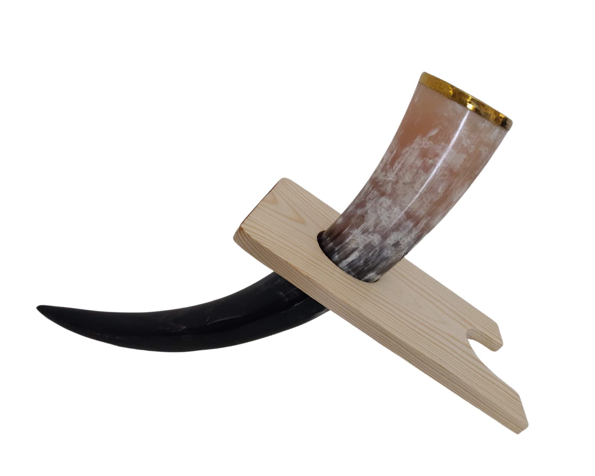 Viking By Heart Brass-Rimmed Viking Drinking Authentic Horn with Solid Wood Stand, Ideal Christmas, Birthday & Halloween Gifts, Unique Beer Gift for Him or Her - Men, Women, Husband, Boyfriend