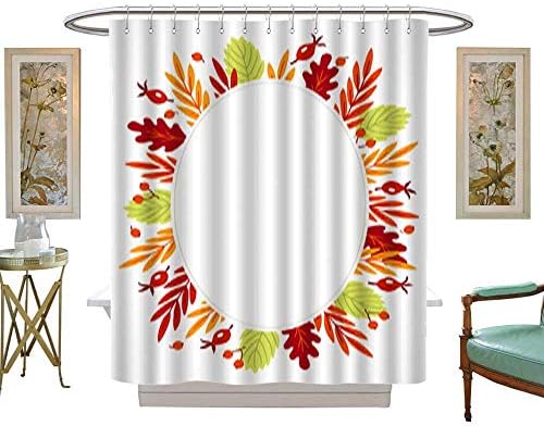 Iuvolux Shower Curtains WaterproofAutumn Greeting Card with Briar Berries Oak Leaves. Fabric Bathroom Decor Set with Hooks W108 x H72 Inch