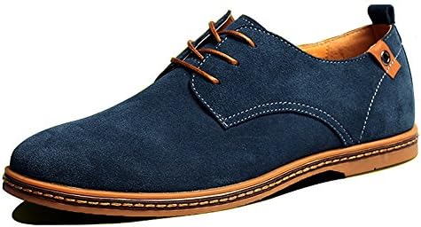 GoMotion Men's Classic Suede Leather Oxford Lace up Flats Shoes Casual Walking Loafers (12, Blue)