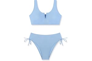 Glaoly Girls Swimsuit 2 Piece V-Neck Cutout Girls' Swimwear Top High Waisted Bottom Bathing Suits for Teens 7-16 Years