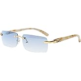 FLAWLESS EYEWEAR Elite Slim Rimless Rectangular Metal & Wood Art Sunglasses