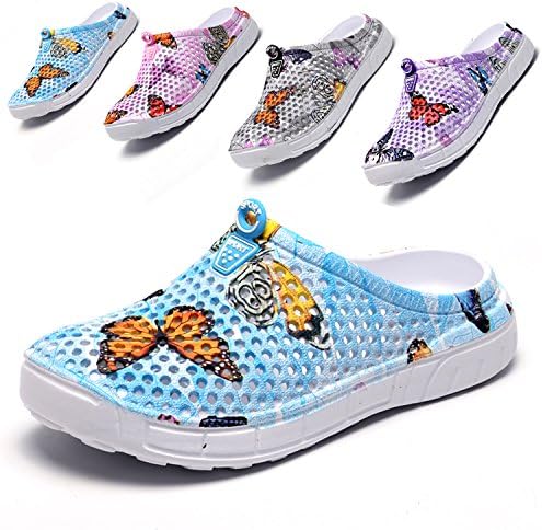Garden Clogs Shoes Womens Mens Mesh Quick Drying Beach Sandals Butterfly Blue 41