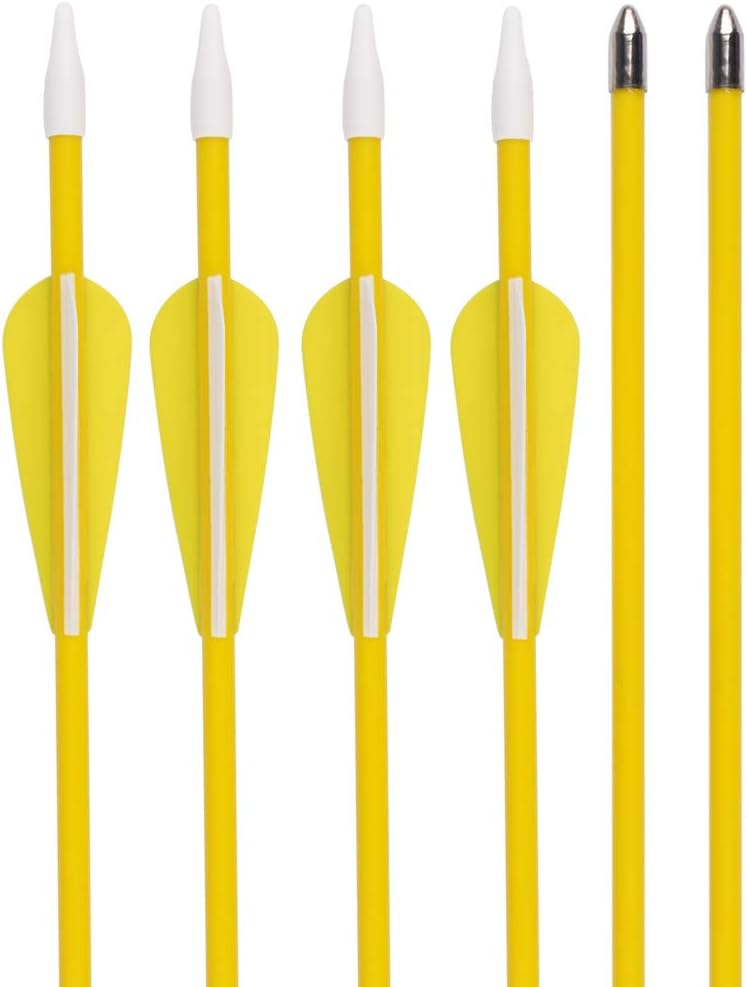 Elong Fiberglass Arrows Archery 26 Inch Yellow ShootingTargeting Recurvebow for Youth Kids Children Beginner Safe Point(12pcs) : Sports & Outdoors