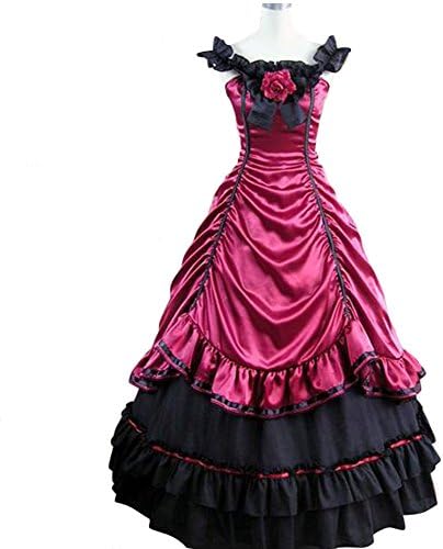 DressVoguer Lolita Dress Women Girls Gothic Pleated Long Palace Court Cosplay Costume Lolita Dress Dark Red with Purple