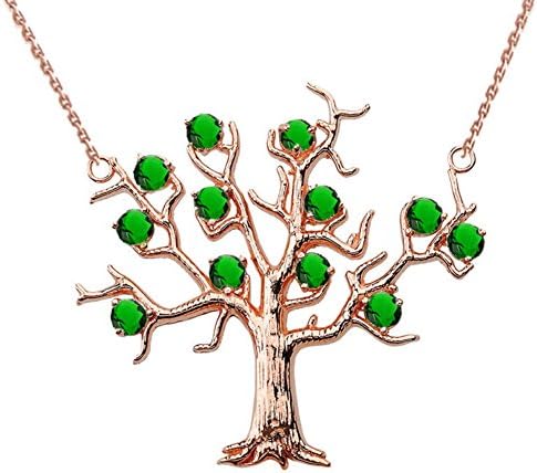 Precious Tree of Life with May Birthstone Necklace in 14k Rose Gold