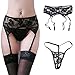 Women Sexy Underwear Lingerie Garter Lace Suspender Belt with G-String +Stockings (Black) Small
