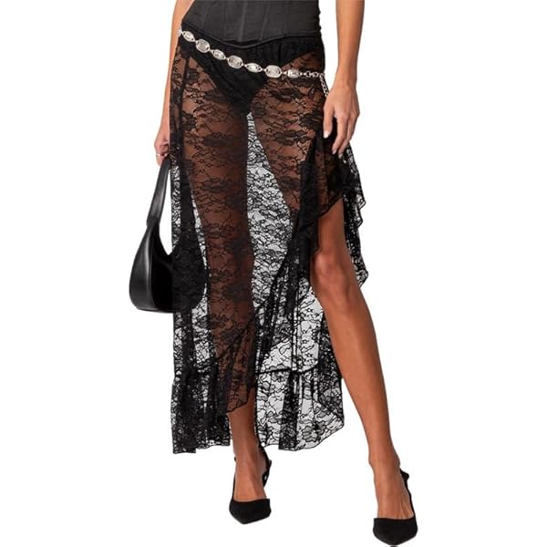 Amazon.com: Women's Lace Long Skirts y2k High Waist