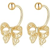 Reffeer Solid 925 Sterling Silver Bow Half Hoop Earrings Huggie for Women Teen Girls Bowknot Hoop Earrings Open Hoops