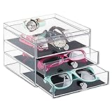 mDesign Stackable Watch & Eyeglass Organizer Holder for Sunglasses, Reading Glasses, Eyeglasses, Watches - 3 Drawers, Clear/Black