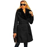 MODERN BUBBLE Long Pea Coat for Women Faux Leather Trench Coat Winter Outwear Womens Overcoat Casual Wrap Coat