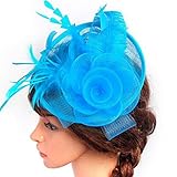 Lanzom Women Chic Fascinator Hat Cocktail Wedding Party Church Headband Headwear (Blue)