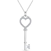 Bling Jewelry Romantic Key to Her Heart Vintage Style Clover Key Pendant Necklace for Women Pave Cubic Zirconia CZ 14K Gold Plated .925 Sterling Silver