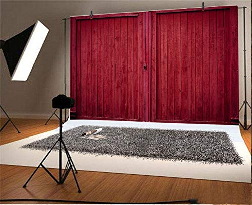 Laeacco Rustic Painted Red Wooden Barn Door 10x7ft Vinyl