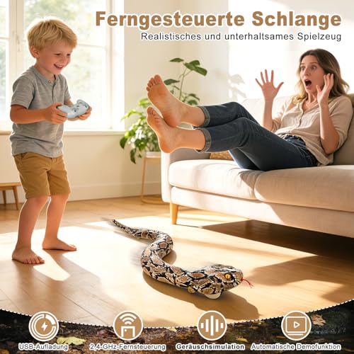 HILKKET Remote Control Snake Python 64 cm Electric Snake for Land and Water 5 km/h, Waterproof Pool Toy, Water Toy for Children