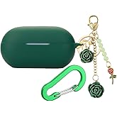 Case for Beats Solo Buds Case Cover with Flower Keychain, Cute Soft Silicone Shockproof Protective Skin Cases for Beats Solo Buds Wireless Earbuds with Carabiner for Women Girl (Green)